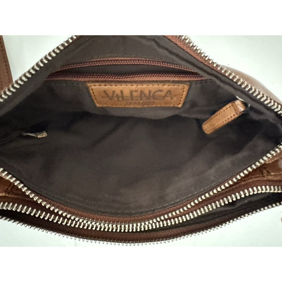 Vilenca Holland Crossbody Clutch Bag Wristlet Brown Leather Zip Pockets Compact - Picture 13 of 15
